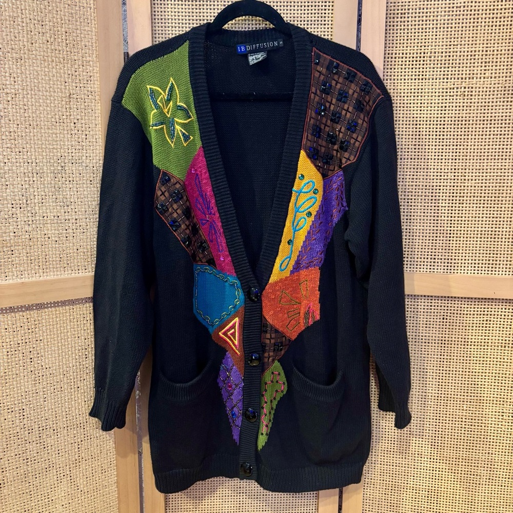 I.B. Diffusion Vintage 1992 Beaded Cardigan Sweater Size Medium